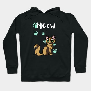 Meow Cute Tortoiseshell Cat With Blue Paw Prints Hoodie